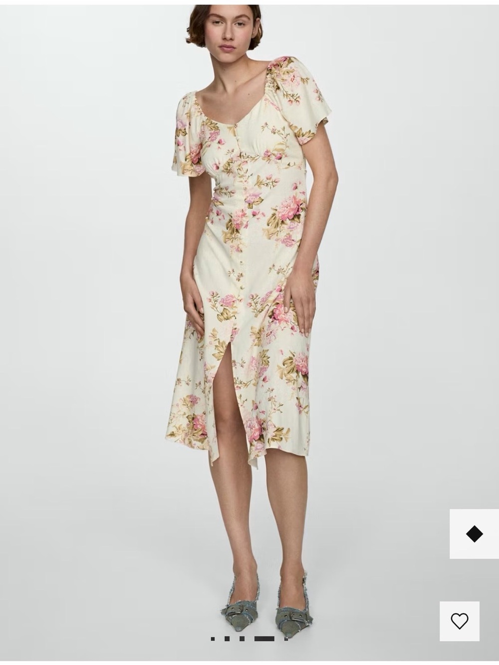 Mango Floral Linen Blend Off-Shoulder Maxi Dress in Cream and Pink